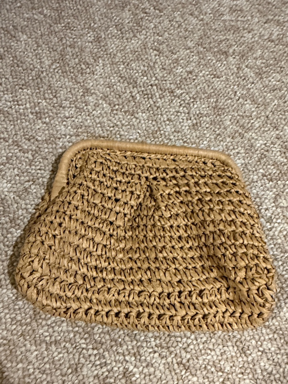 Handwoven Straw Clutch in Tan With Optional Gold Chain Strap
